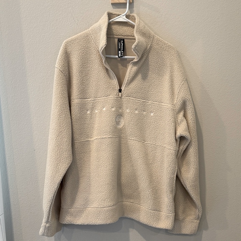 Alphalete King Quarter Zip Cream Sherpa Pullover Sweater Unisex Large
